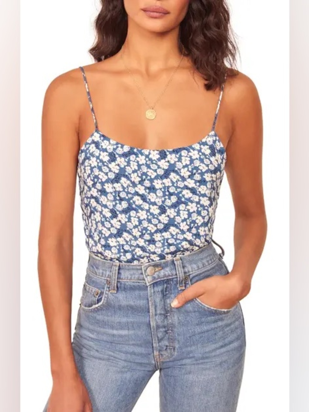 Reformation Blue Floral Scoop Neck Cami